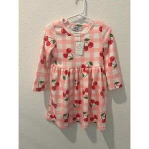 Rylee Faith Designs Girls Pink Gingham Cherry Print Waffle Knit Dress Size 4 NWT